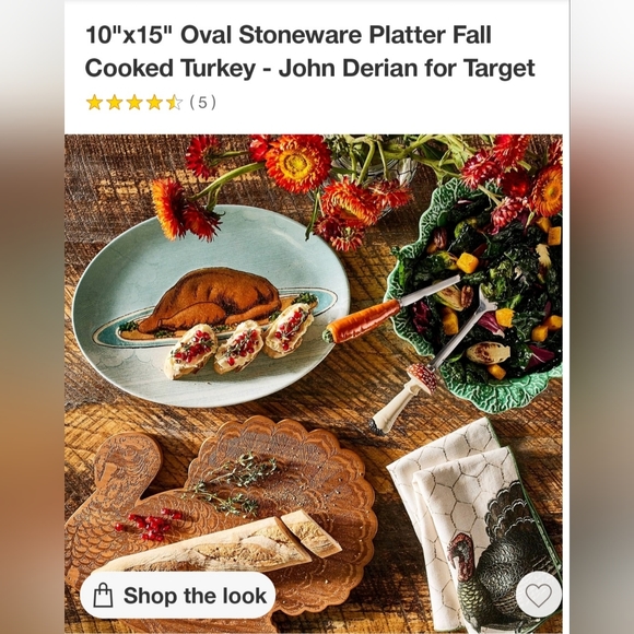 John Derian 10"x15" Oval Stoneware Platter Fall Cooked Turkey NWT - Picture 4 of 4